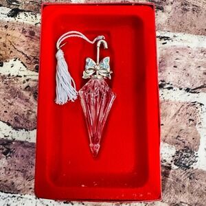 Lenox Pave Jewels Vintage Parasol Full Lead Crystal Ornament with Tassel and Bow